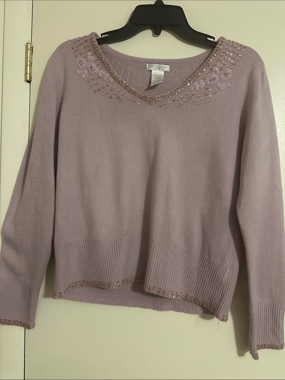 Worthington Lilac Beaded V-Neck Sweater